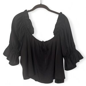 Wayf Black Ruffle Sleeve Blouse